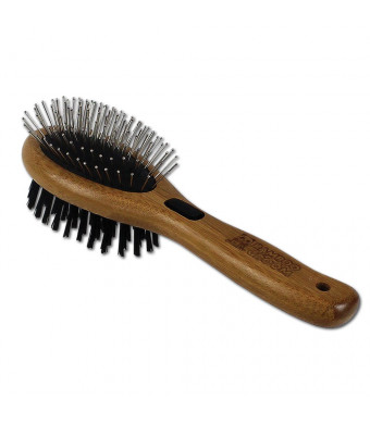 Bamboo Groom Combo Brush with Bristles and Stainless Steel Pins for Pets