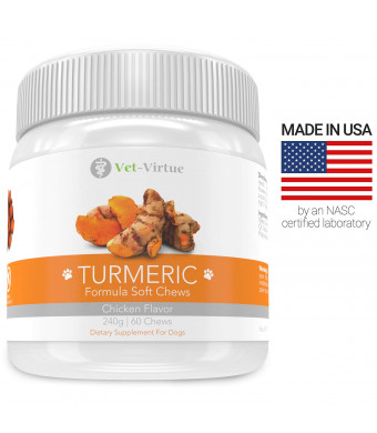 Turmeric for Dogs- Organic Turmeric with Curcumin, Chicken Flavored Soft Chews with Collagen and Bioprene to Ensure the Highest Absorption of this Natural Antioxidant