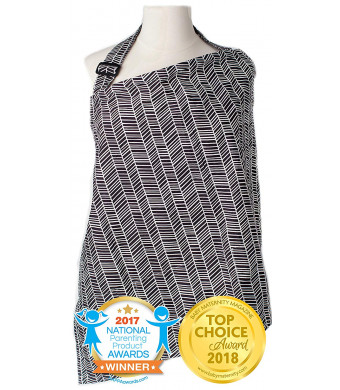 Nursing Cover with Sewn In Burp Cloth for Breastfeeding Infants | FREE Matching Pouch- Best Apron Cover Up for Breast Feeding Babies | Covers Up Newborns in Public | Patented NAPPA Winner- Herringbone