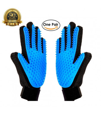 Meetest Pet Grooming Glove-Massage Tool Cleaning Shower Gentle Deshedding Brush Hair Remover Mitt with Enhanced Five Finger Design Long and Short Fur Comb for Dogs/Cats One Pair [New Version] (Black)