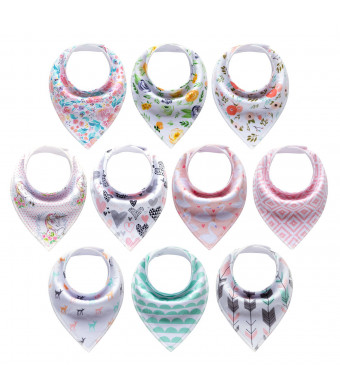10-Pack Baby Girl Bandana Drool Bibs Gift Set for Drooling Teething by MiiYoung