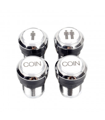 EG Starts Arcade Buttons Chrome Silver Plated 5V / 12V LED Illuminated Push Button 1P / 2P Player Start Buttons / 2x Coin Buttons Compatible MAME / JAMMA / Fighting Games / Arcade Video Games Kit Part