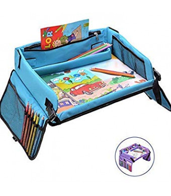 Kids Travel Play Tray  Activity, Snack, Play Tray and Organizer for Car Seat, Stroller Or Airplane Traveling  Keeps Children Entertained  Portable and Foldable + Free Bag and E-Book by KBT