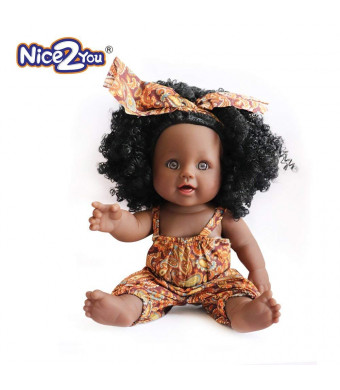 Nice2you Black Girl Dolls Fashion African American Doll Lifelike 12 inch Baby Play Dolls for Kids Perfect for Gift