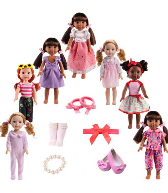 TSQSZ 7Sets Doll Clothes Shoes and Accessories for fit American Dolls 14inch14.5 inch Wellie Wishers Willa Dolls