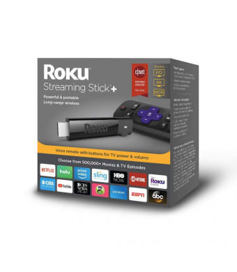 Roku Streaming Stick+ | HD/4K/HDR Streaming Device with Long-range Wireless and Voice Remote with TV Power and Volume