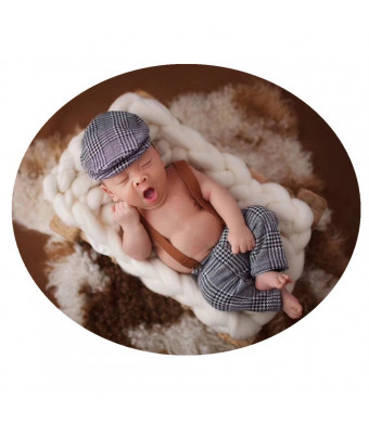Coberllus Newborn Monthly Baby Photo Props Stripe Cool Boys Cap Rompers Photography Brown
