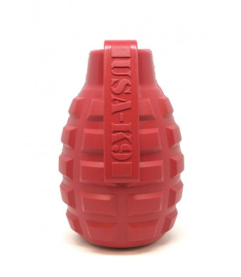 USA-K9: Grenade Treat Dispenser Crazy Bounce Natural Rubber Dog Toy Unpredictable Dog Bouncing Toy USA Made