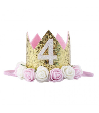 Baby Princess Tiara CrownBaby Girls/Kids First Birthday Hat Sparkle Gold Flower Style with Artificial Rose Flower