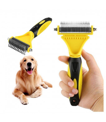 Goldsen Pet Dematting Comb, 2 Sided Undercoat Rake for CatsandDogs Pet Grooming Tool Removes Undercoat Mats for Small Medium and Large Breeds with Medium and Long Hair for Pet Brush Tool