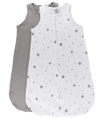 100% Cotton Wearable Blanket Baby Sleep Bag Grey Stars 2 Pack (6-12 Months)