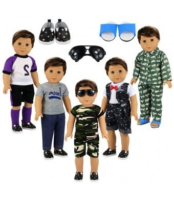 BARWA Boy Doll Clothes 5sets Boy Doll Clothes 2 Pairs Shoes 1 Pair Glasses Compatible for 18 Inch Boy Dolls Outfit