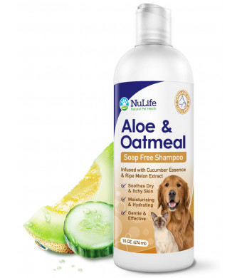 Oatmeal Shampoo For Dogs With Soothing Aloe Vera, Suitable For All Pets, With Cucumber Essence and Ripe Melon Extract, Hypoallergenic, Soap-Free Formula Provides Relief From Dry, Itchy Skin, 16 Oz