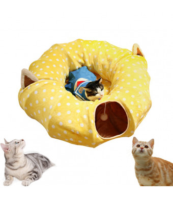 AUOON Cat Tube and Tunnel with Central Mat for Cat Dog, Soft Mink Cashmere and Full Moon Shaped, Length 98" Diameter 9.8", 2 Color