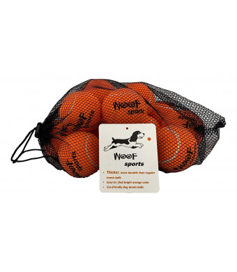 Dog Tennis Balls by Woof Sports - 12 Orange Ecofriendly Balls and Mesh Carrying Bag. Medium Size Balls Fits Standard Ball Launchers