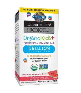 Garden of Life-Dr. Formulated Probiotics Organic Kids-Watermelon-Acidophilus and Probiotic Promotes Immune System,Digestive Health-Gluten,Dairy,Soy-Free,No Sugar Added-30 Chewables