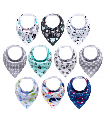 10-Pack Baby Boys Bandana Drool Bibs for Drooling and Teething by MiiYoung