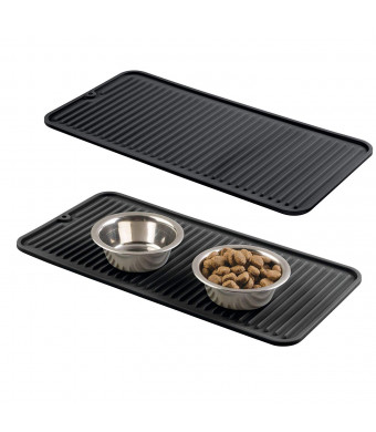 mDesign Premium Quality Pet Food and Water Bowl Feeding Mat for Dogs and Puppies - Waterproof Non-Slip Durable Silicone Placemat - Food Safe, Non-Toxic - Small, 2 Pack - Black
