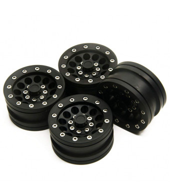MOHERO 1.9" Alloy Beadlock Crawler Wheels Rims Set for RC 1/10 Model Crawler SCX10 Pack of 4 (Black)