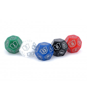 MTG D12 Spin-Down Loyalty Counter Dice 5 Die Set by Hedral - Red White Black Green Blue - Magic: The Gathering TCG CCG Planeswalker Multi-Color