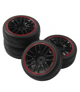 ShareGoo 12mm Hex Wheel Rims and Rubber Tires for RC 1/10 on-road Touring Drift Car (Pack of 4)