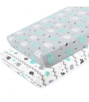 Pack n Play Stretchy Fitted Pack n Play Playard Sheet Set-Brolex 2 Pack Portable Mini Crib Sheets,Convertible Playard Mattress Cover,Ultra Soft MaterialElephant and Whale