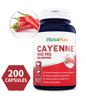 Best Cayenne Pepper 900mg 200 Capsules (Non-GMO and Gluten Free) - Aids Weight Loss, Protects Against Gastric Ulcers, Boosts Circulation and Suppresses Appetite 100% Money Back Guarantee!