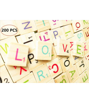200 Colorful Wooden Scrabble Tiles Wooden Letters Tiles-Great for Crafts, Pendants, Spelling,Scrapbook(200 Pcs)