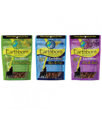 Earthborn Holistic Earthbites Grain Free Moist Dog Treats Variety Pack - 7.5 Ounces Each - 3 Flavors - Chicken, Whitefish, and Turkey (3 Pouches Total)