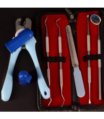 Dog Grooming / Puppy Dental Set + Finger K9 Tooth Brushes (2) + Nail Clippers [Large] + Nail File