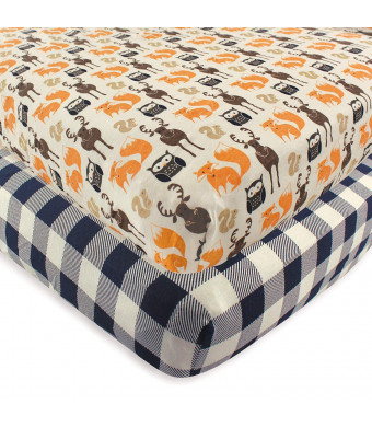 Hudson Baby 2 Piece Cotton Fitted Crib Sheet, Forest, One Size