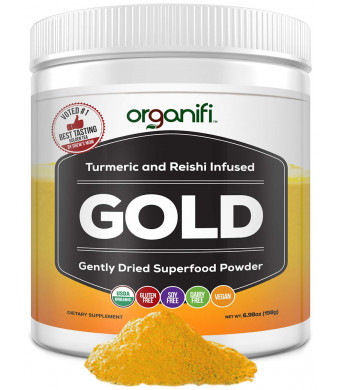 Organifi: Gold - Superfood Supplement Powder - 30 Day Supply - Experience Deeper Sleep- Boosts Immune System and Cognitive Function - Turmeric and Reishi Infused - Golden Milk - Detox