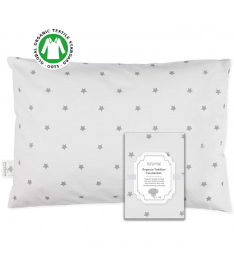 Toddler Pillowcase - 100% GOTS Certified Organic Cotton - Hypoallergenic Safe and Comfortable - No Harsh Chemicals on Your Toddler's Skin - White and Grey Stars