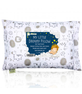Toddler Pillow with Pillowcase - 13X18 Soft Organic Cotton Baby Pillows for Sleeping - Washable and Hypoallergenic - Toddlers, Kids, Infant - Perfect for Travel, Toddler Cot, Bed Set (Kea Safari)