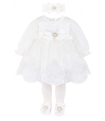 T.F. Taffy Taffy Baby Girl Newborn Christening Baptism Lace White Dress Gown 6 Piece Deluxe Set