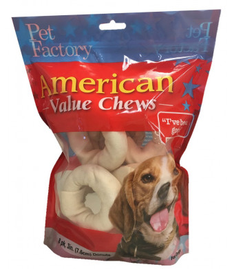 Pet Factory American Value Chews 28118 3-4" Natural Flavored Rawhide Donut for Dogs 8 Pack of Beefhide Treats