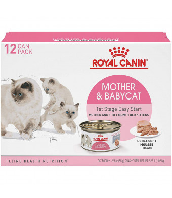 Royal Canin Feline Health Nutrition Mother and Babycat 1st Stage Easy Start Ultra Soft Mousse Canned Cat and Kitten Food, 3 Ounce Can (Pack of 12)