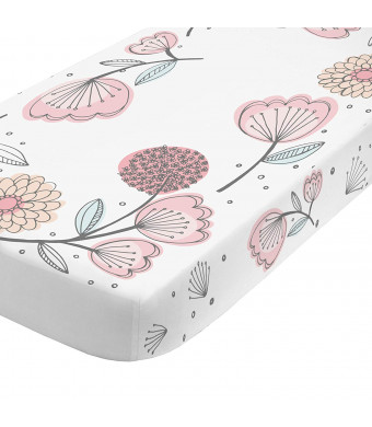 NoJo Photo Op 100% Cotton Fitted Crib Sheet, Floral, Pink/Gray