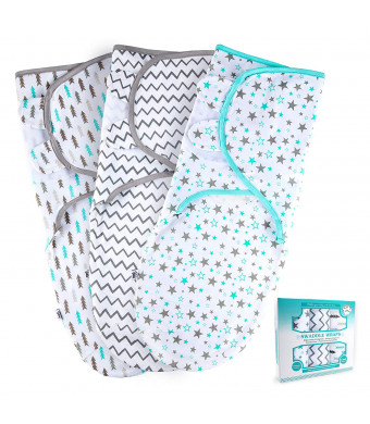 Baby Swaddle Wrap Sack for Newborn Boys and Girls | 0-3 Month| 3 Set of Adjustable Infant Swaddle Blanket with Fastener Straps | Breathable Soft Cotton