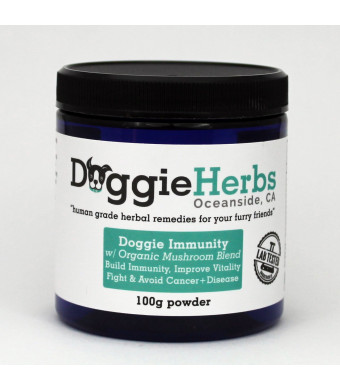 Immunity for Dogs by Doggie Herbs | Organic Mushrooms Complex and Human Grade  Dog - Canine Health and Immunity Herbs for Dogs Herbal Supplements - Powder Container w Herbal Blend - 100g w Dosage Scoop