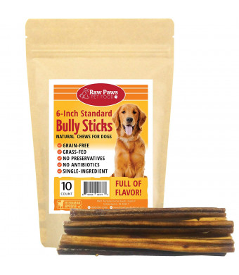 Raw Paws Standard Bully Sticks 6 inch Junior - Medium Bully Sticks for Dogs - USDA, Grass Fed, No Hormones or Antibiotics, Free Range Cows - Pizzle Sticks for Dogs - Long Lasting Bully Bones