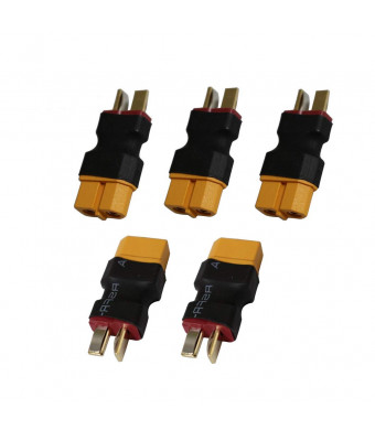 JFtech No Wires Deans T Male Plug to XT60 Female Connector Conversion Adapter for RC Lipo Battery (pack of 5)