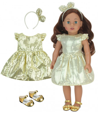 Sophia's Gold Sequin Dress, Headband and Shoes for 18 Inch Dolls, Fits American Dolls and More