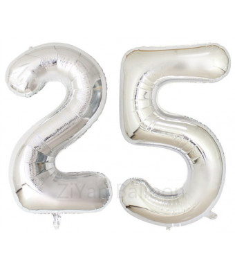 ZIYAN 40 Inch Giant 25th Silver Number Balloons,Birthday / Party Balloons