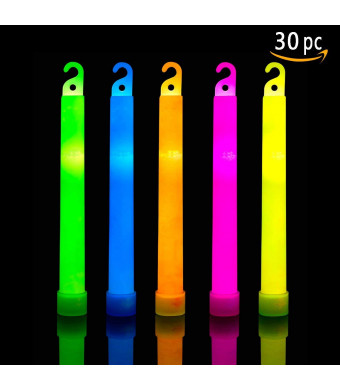30 Pack Ultra Bright Glow Sticks - Bulk Pack Industrial Grade  - 6 Inch Waterproof Glow Stick - Party Glow Light With 12 Hour Duration - Mixed Colors With 30 Strings Included - Bend, Shake to Activate