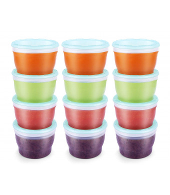 QOOC Baby Food Storage Freezer Containers, BPA-Free Airtight Plastic Set of 12-4 Ounce, Mint Blue