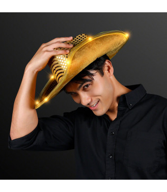 Shiny Gold Sequin Light Up LED Cowboy Hat