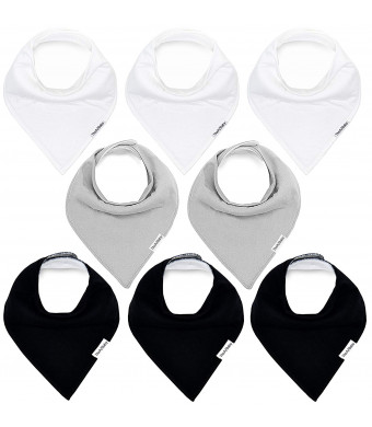 TheAZBaby Baby Bandana Drool Bibs for Boys and Girls, Organic, Plain White, Black and Basic Grey, Unisex 8 Pack Baby Shower Gift Set for Teething and Drooling, Soft Absorbent and Hypoallergenic.
