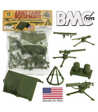 BMC Classic PLASTIC ARMY MEN Playset Accessories - 10pc Military Camp - US Made