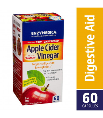 Enzymedica - Apple Cider Vinegar, Natural Support for Digestion and Healthy Weight Balance with The Mother Preserved in Each Serving, Raw, Unfiltered, Non-GMO, Vegan, 60 Capsules